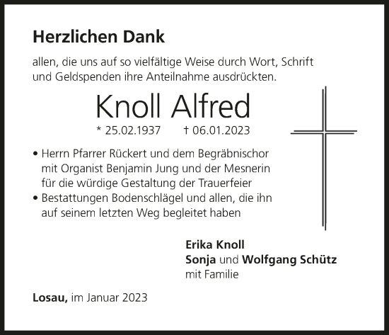 Anzeige von Alfred Knoll von MGO