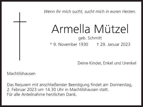 Anzeige von Armella Mützel von MGO