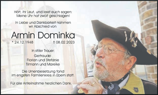 Anzeige von Armin Dominka von MGO