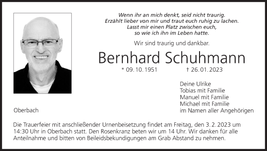 Anzeige von Bernhard Schuhmann von MGO