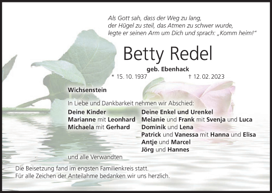 Anzeige von Betty Redel von MGO