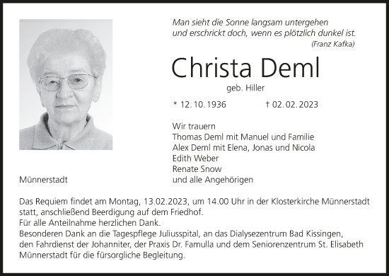 Anzeige von Christa Deml von MGO