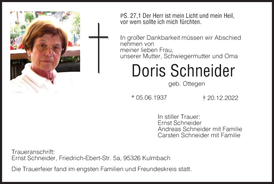 Anzeige von Doris Schneider von MGO