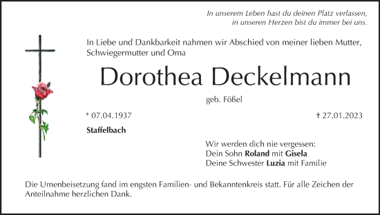 Anzeige von Dorothea Deckelmann von MGO