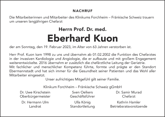 Anzeige von Eberhard Kuon von MGO