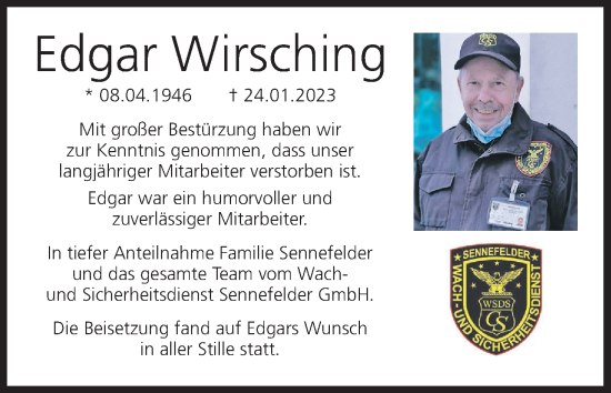 Anzeige von Edgar Wirsching von MGO