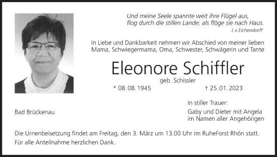Anzeige von Eleonore Schiffler von MGO
