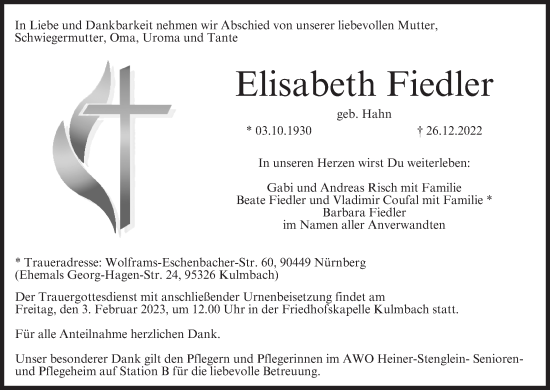 Anzeige von Elisabeth Fiedler von MGO
