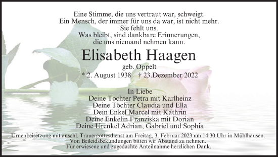 Anzeige von Elisabeth Haagen von MGO