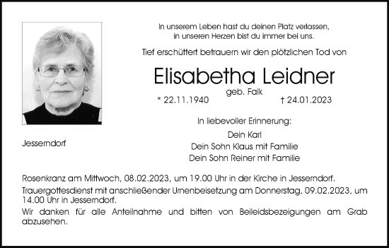 Anzeige von Elisabetha Leidner von MGO