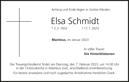 Anzeige von Elsa Schmidt von MGO