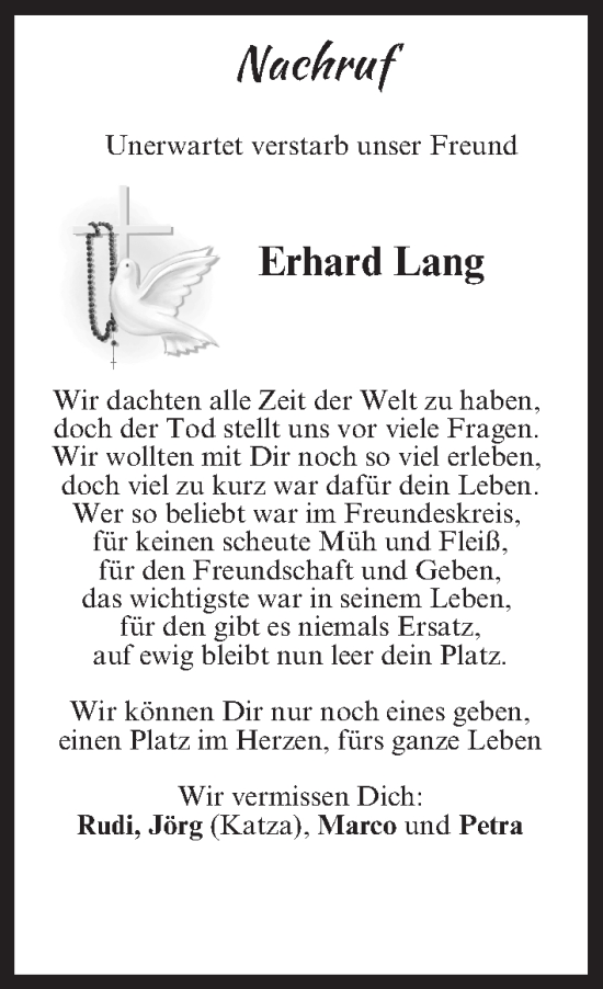 Anzeige von Erhard Lang von MGO