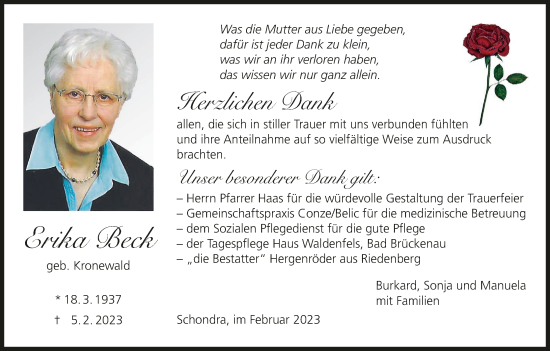 Anzeige von Erika Beck von MGO