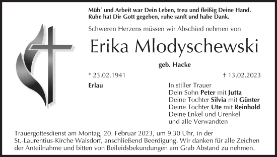 Anzeige von Erika Mlodyschewski von MGO