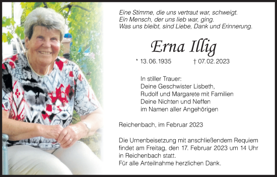 Anzeige von Erna Illig von MGO