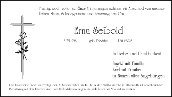 Anzeige von Erna Seibold von MGO