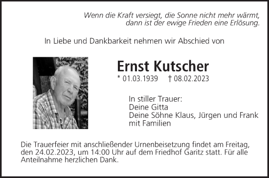Anzeige von Ernst Kutscher von MGO