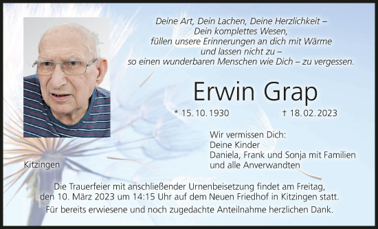 Anzeige von Erwin Grap von MGO