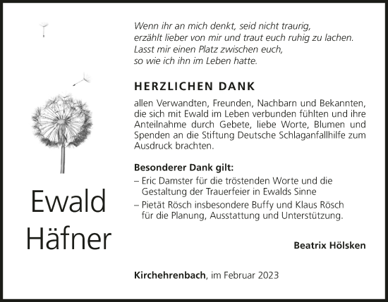 Anzeige von Ewald Häfner von MGO