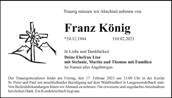 Anzeige von Franz König von MGO