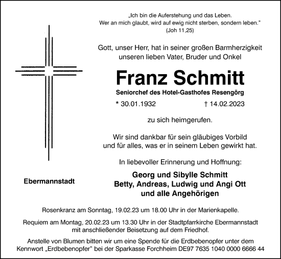Anzeige von Franz Schmitt von MGO