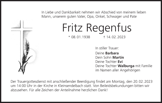 Anzeige von Fritz Regenfus von MGO