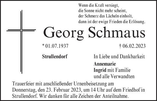 Anzeige von Georg Schmaus von MGO