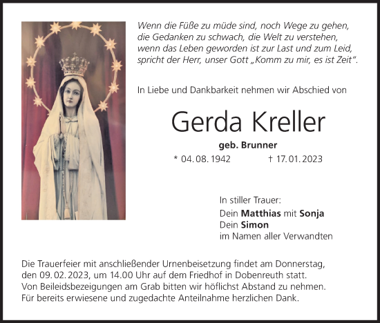 Anzeige von Gerda Kreller von MGO
