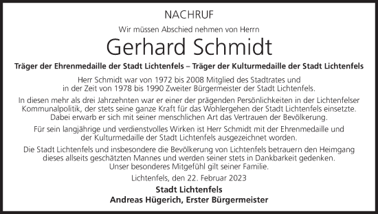 Anzeige von Gerhard Schmidt von MGO