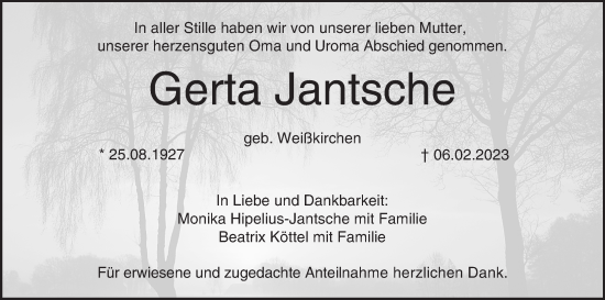 Anzeige von Gerta Jantsche von MGO