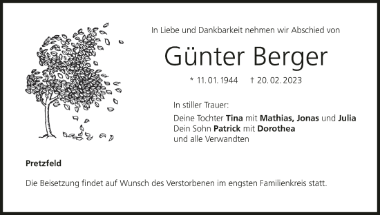 Anzeige von Günter Berger von MGO