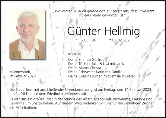 Anzeige von Günter Hellmig von MGO