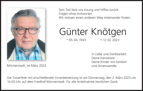 Anzeige von Günter Knötgen von MGO