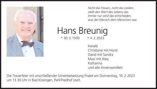 Anzeige von Hans Breunig von MGO