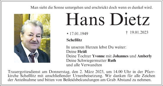 Anzeige von Hans Dietz von MGO