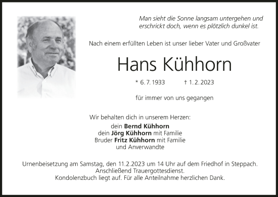 Anzeige von Hans Kühhorn von MGO