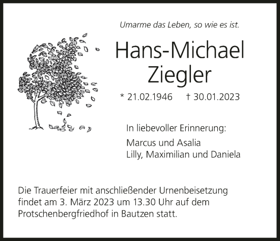 Anzeige von Hans-Michael Ziegler von MGO