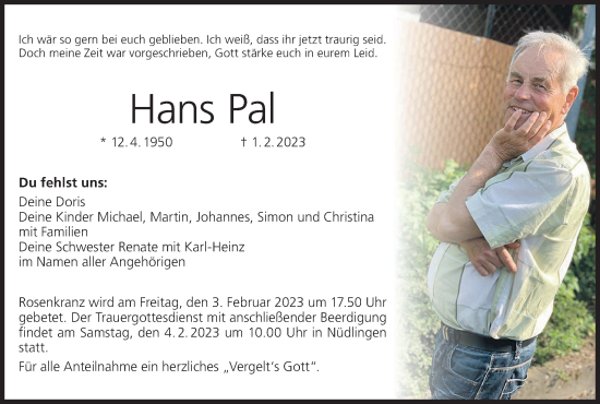 Anzeige von Hans Pal von MGO