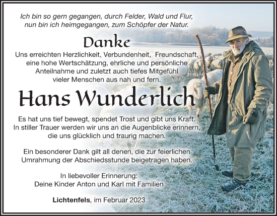 Anzeige von Hans Wunderlich von MGO