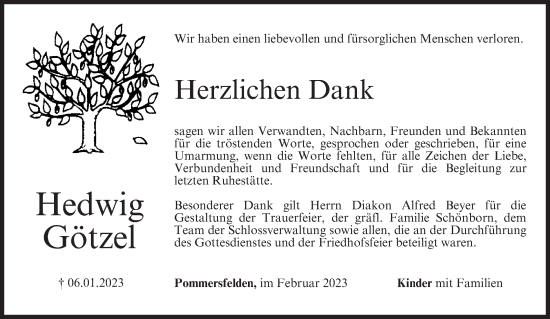 Anzeige von Hedwig Götzel von MGO