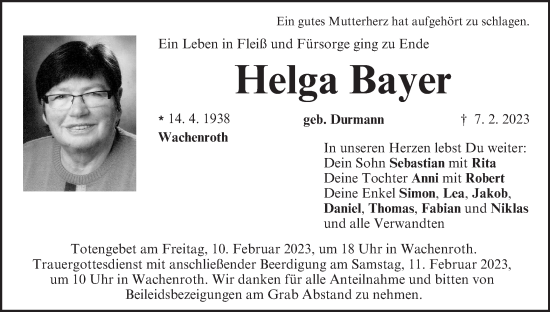 Anzeige von Helga Bayer von MGO
