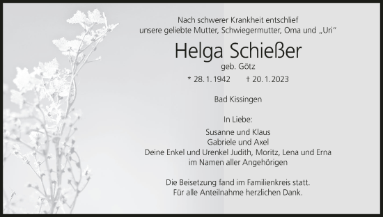 Anzeige von Helga Schießer von MGO