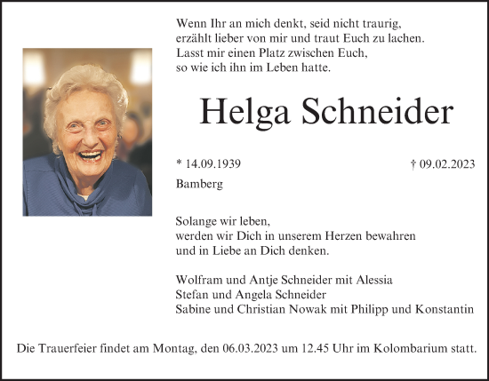 Anzeige von Helga Schneider von MGO