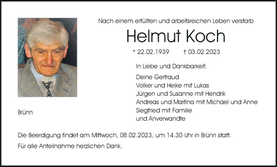 Anzeige von Helmut Koch von MGO