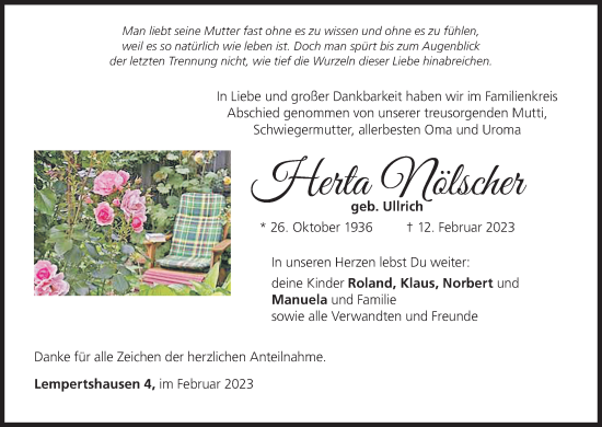 Anzeige von Herta Nölscher von MGO