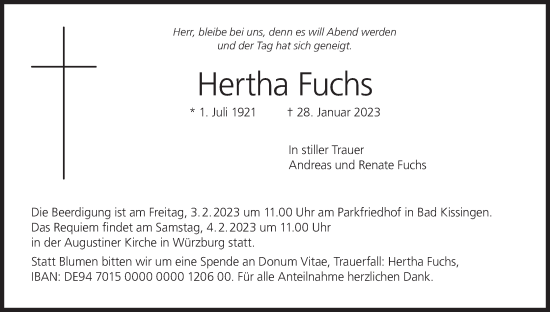 Anzeige von Hertha Fuchs von MGO