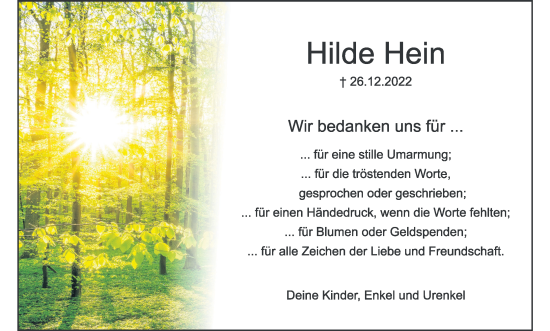 Anzeige von Hilde Hein von MGO