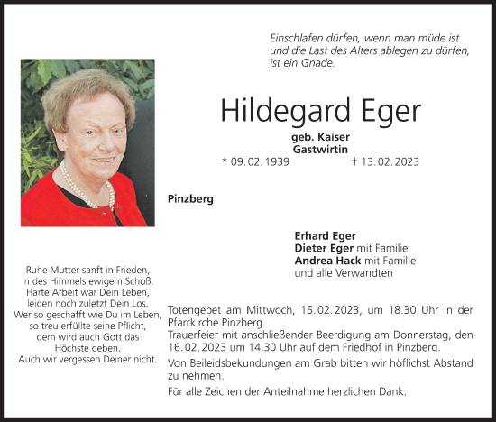 Anzeige von Hildegard Eger von MGO