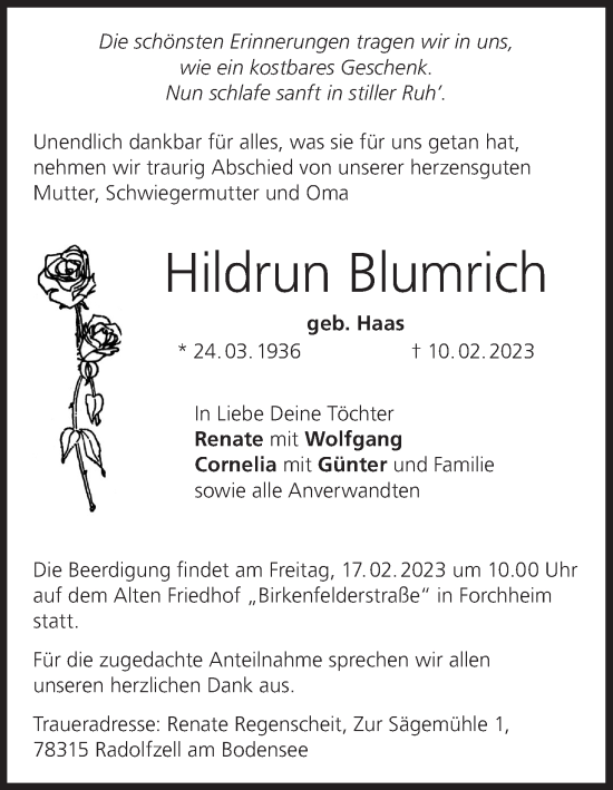 Anzeige von Hildrun Blumrich von MGO
