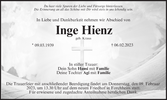 Anzeige von Inge Hienz von MGO